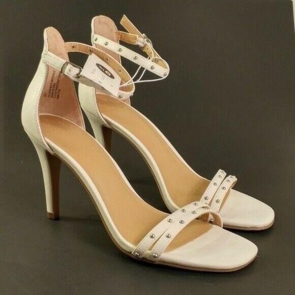 4" Enya Studded Barely There Heels Stiletto Pump Prom White Peep Toes Size 9 - Picture 1 of 6